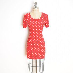 vintage 80s dress red white polka dot print simple short sleeve mini XS